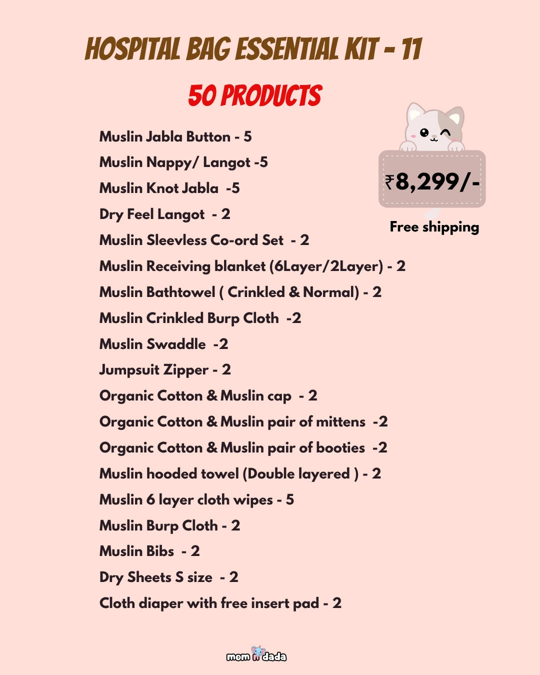 Newborn Hospital Bag Kit | 50 Essential Items | Organic Muslin