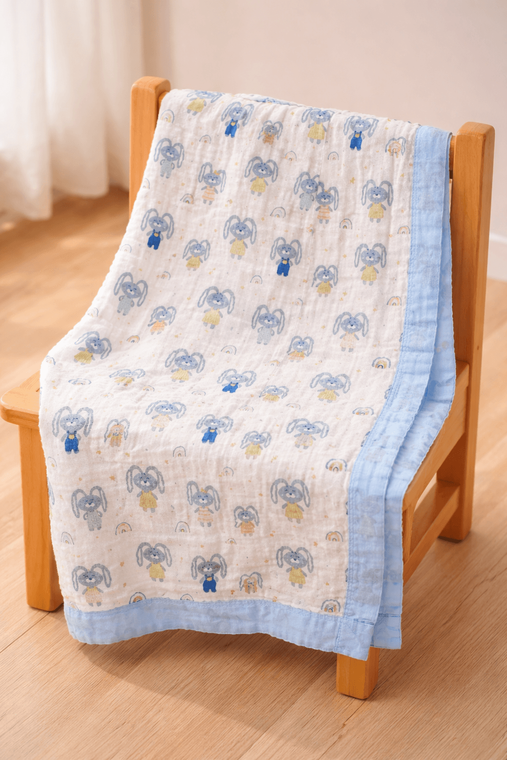 6 Layer Crinkled Muslin Blanket - Bunny Bliss - momndada