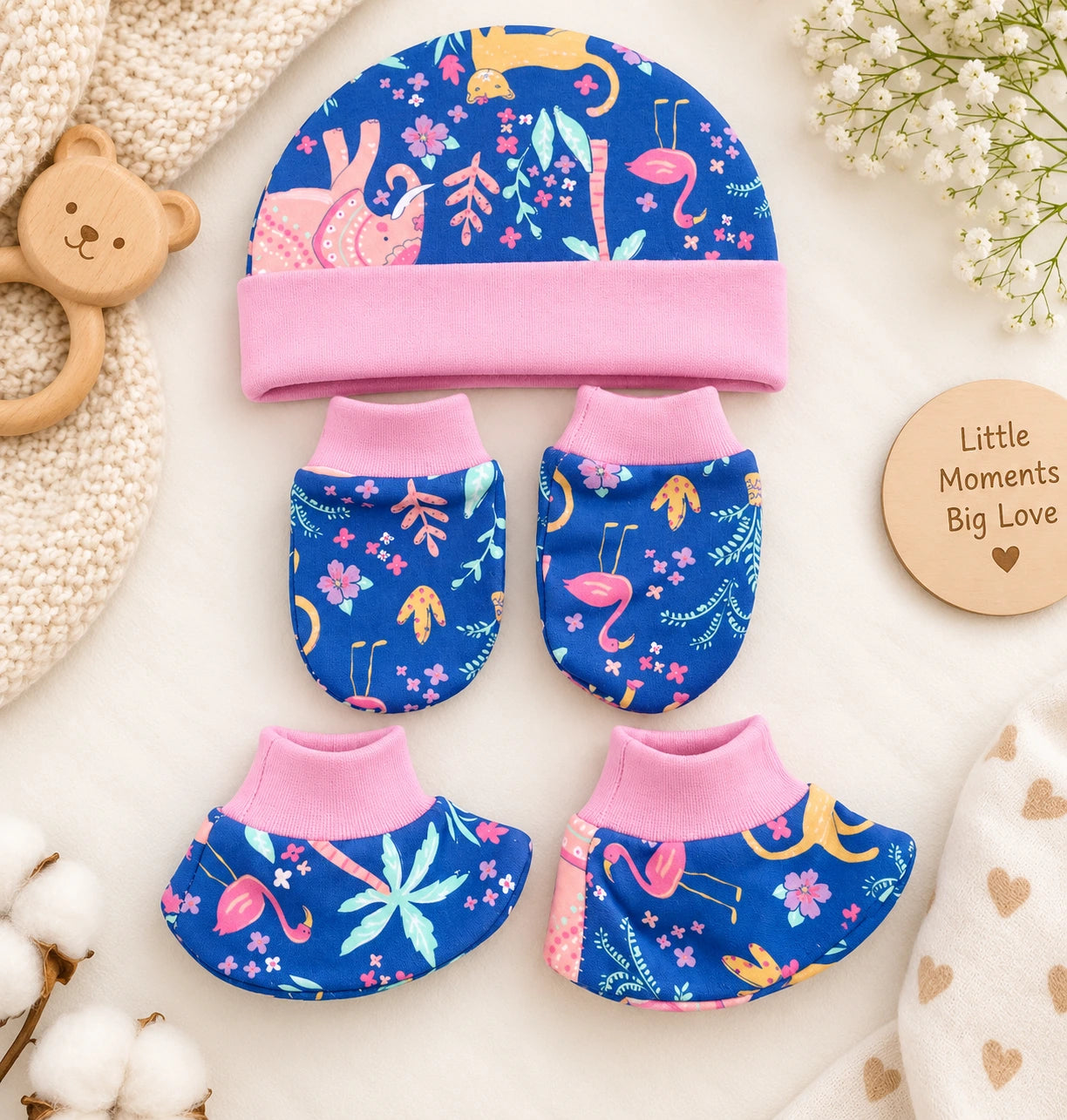 π§Έ Cap, Mitten & Booties Set NB & 0-3 Month - Bird