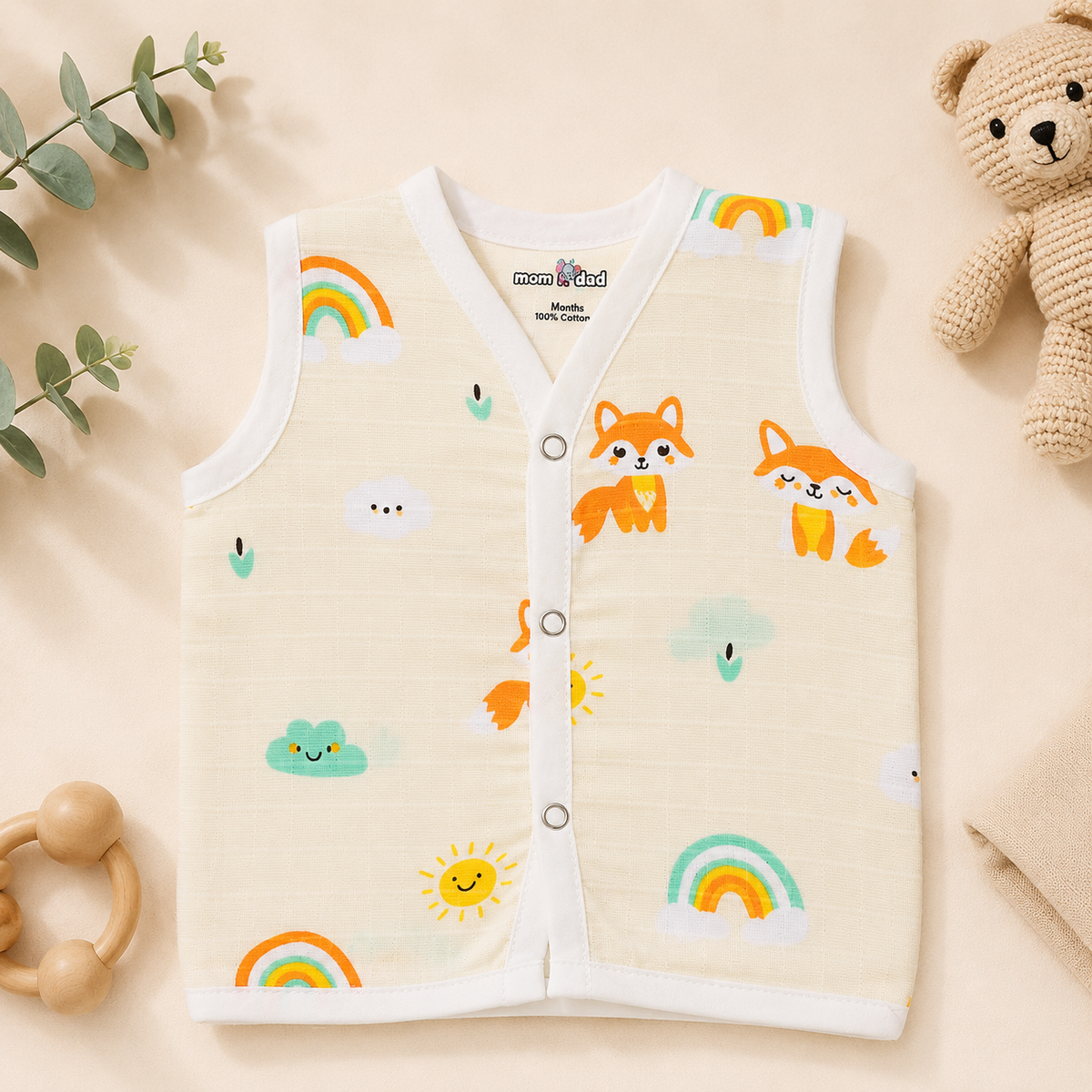 Muslin Button Jabla - Ivory Colour Print