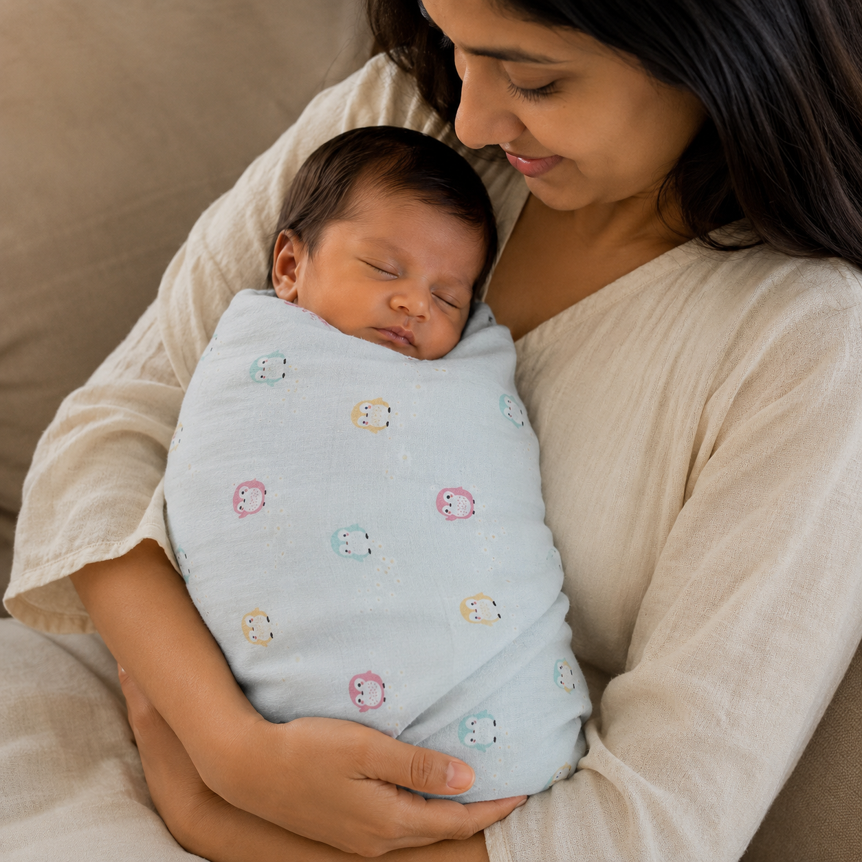Muslin Swaddle - Pastel Owl