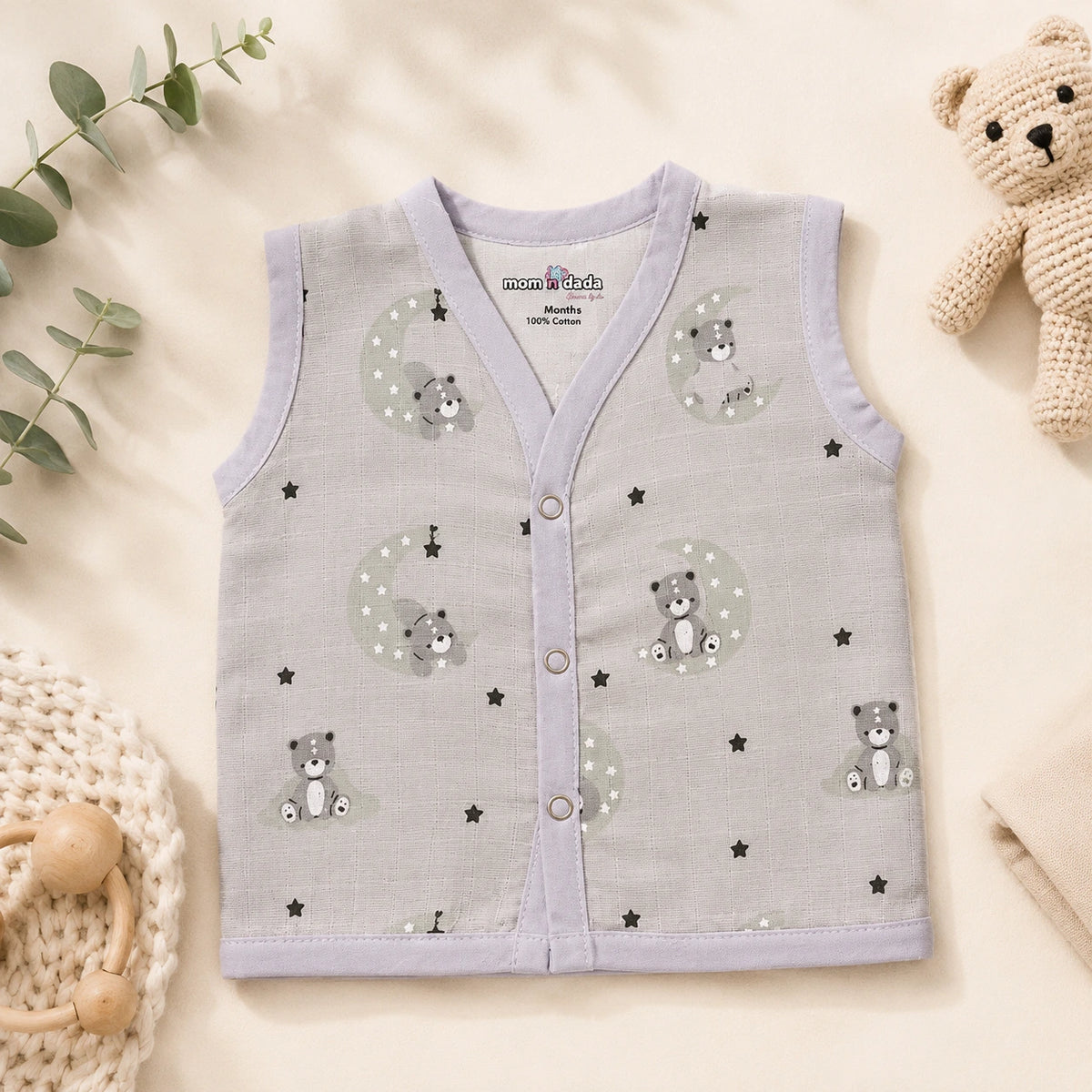 Muslin Button Jabla - Dreamy Teddy Grey Print