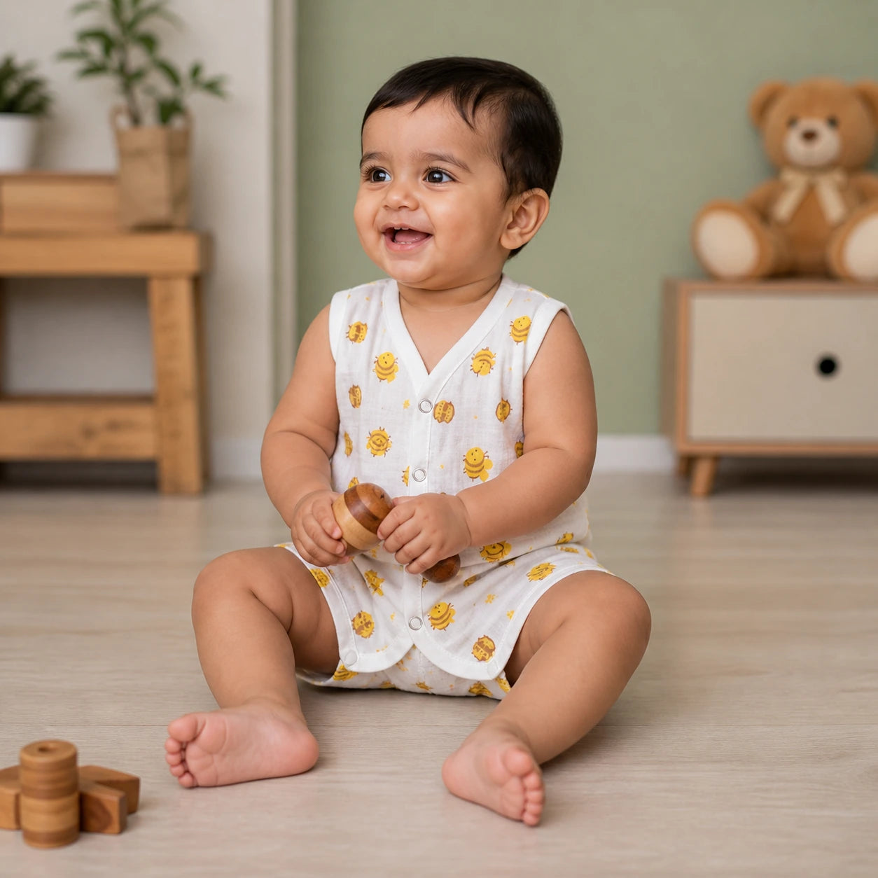Muslin Button Jabla- Honey print