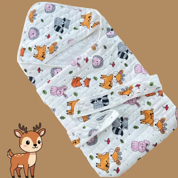 Muslin 2 Layer Crinkled Hooded Towel with Wrapper - Deer