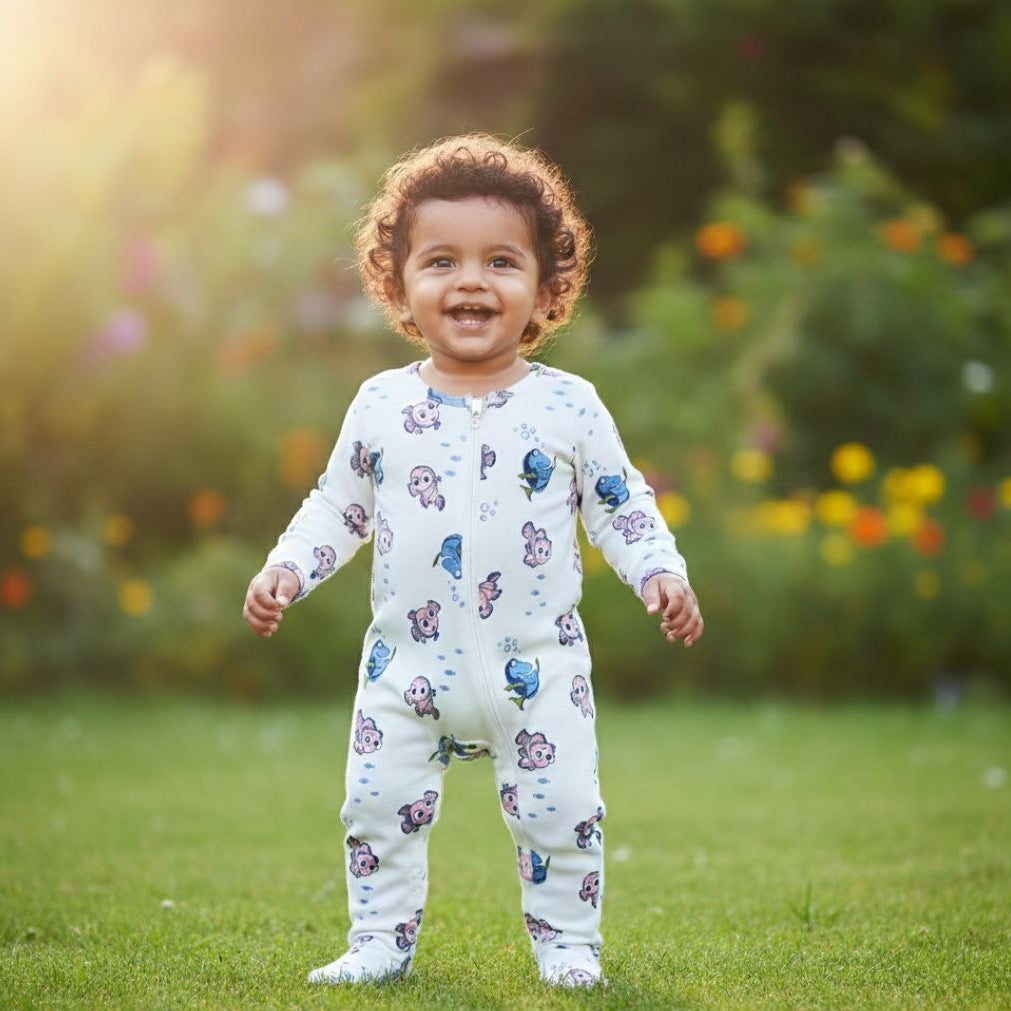 Soft Knitted organic cotton Jumpsuit - Fish print