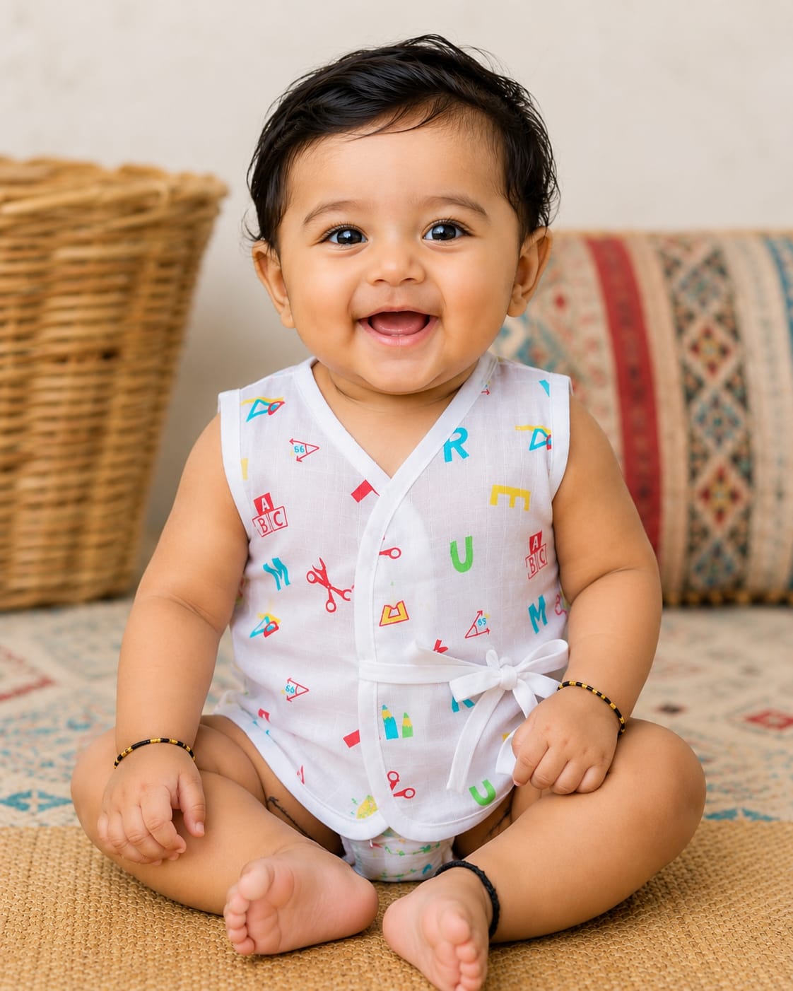 Muslin Kimono-Style Jabla - Alphabet Print
