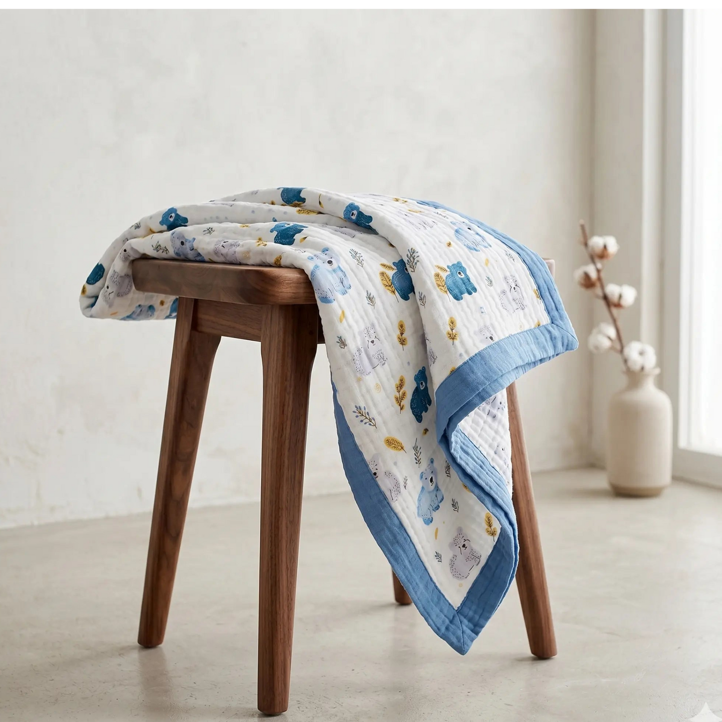 6 Layer Crinkled Muslin Blanket - Blue