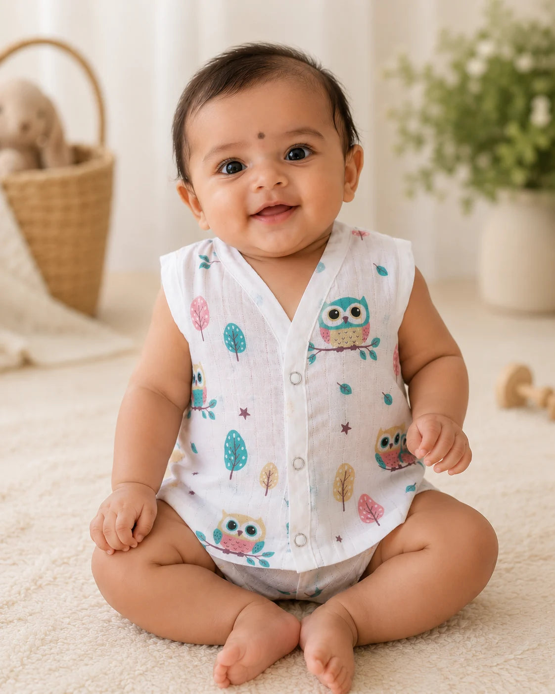 Muslin Button Jabla- Owl print