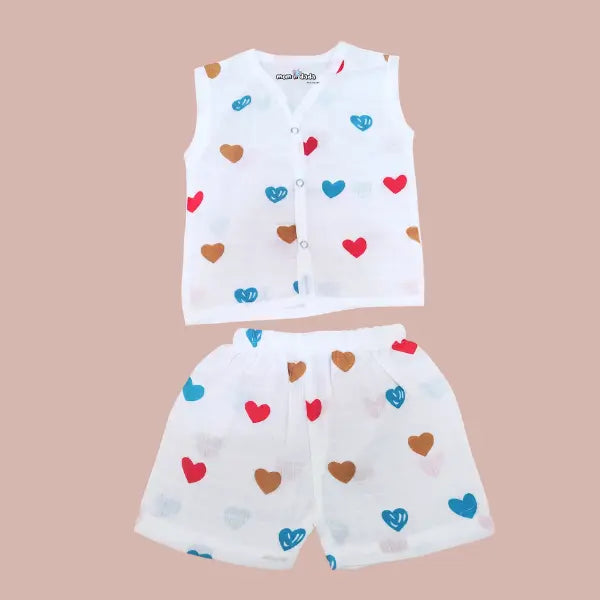Muslin Sleeveless Co-ord Set - Heart Print