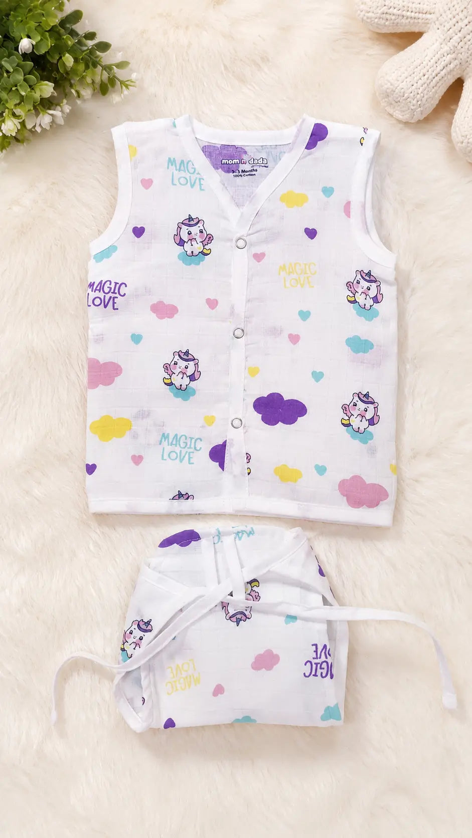 Premium Muslin Jabla Matching Set Baby Dino - (0-3 Months)