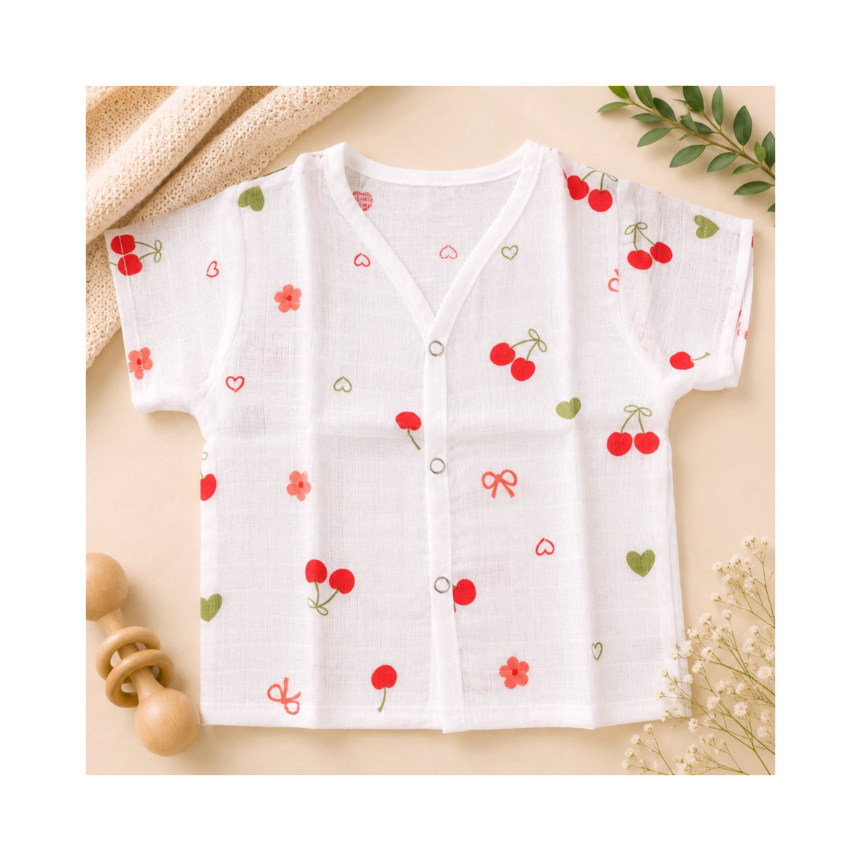 Muslin Half Hand Jabla - Cherry Print
