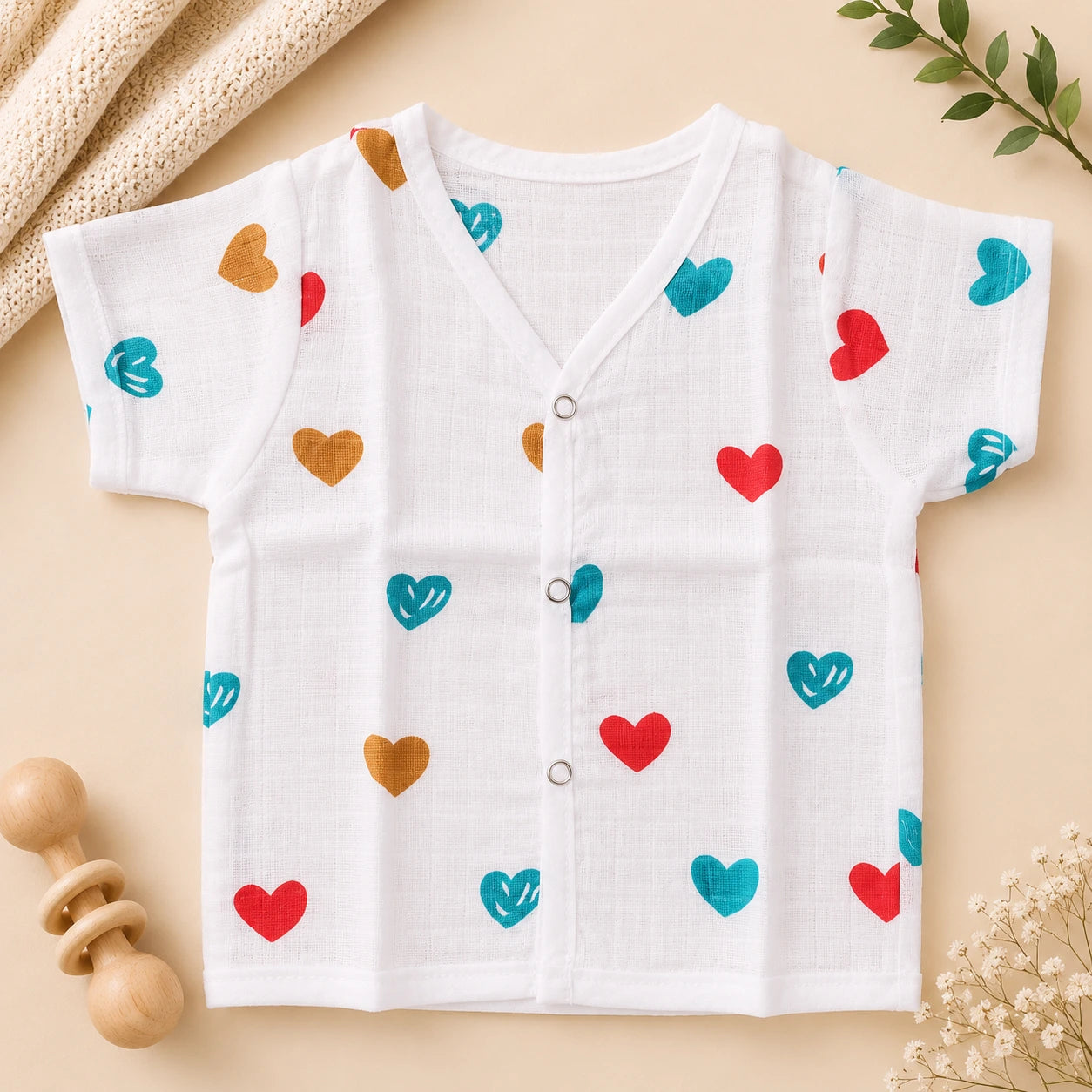 Muslin Half Hand Jabla - Heart Print