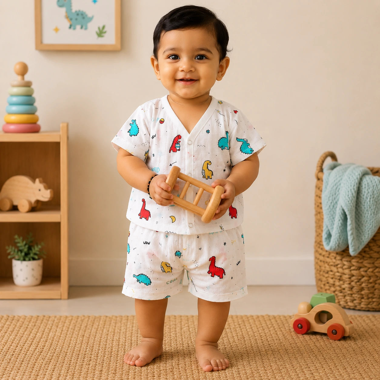 Muslin Half Hand Co-ord Set - Dino Print