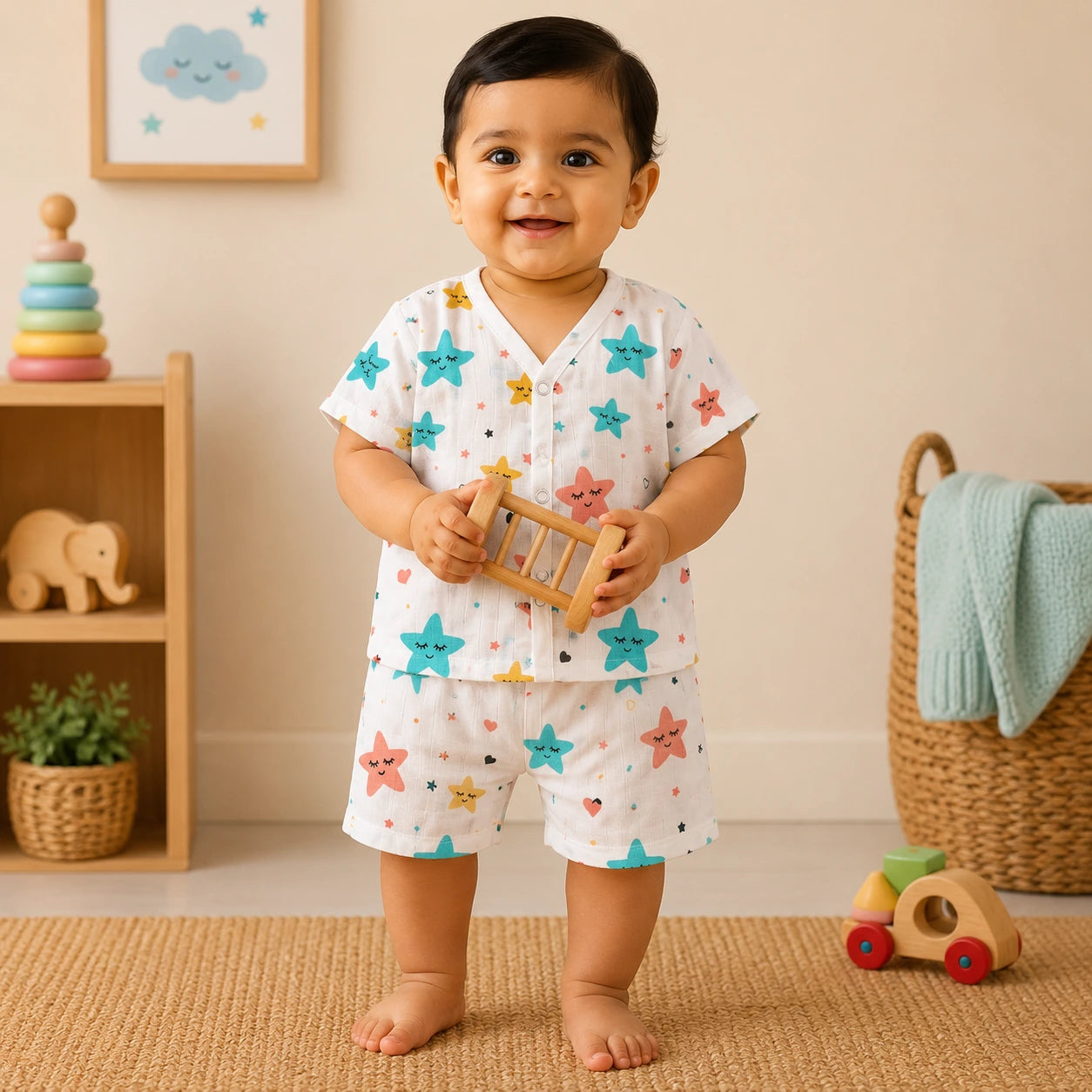 Muslin Half Hand Co-ord Set - Star Print