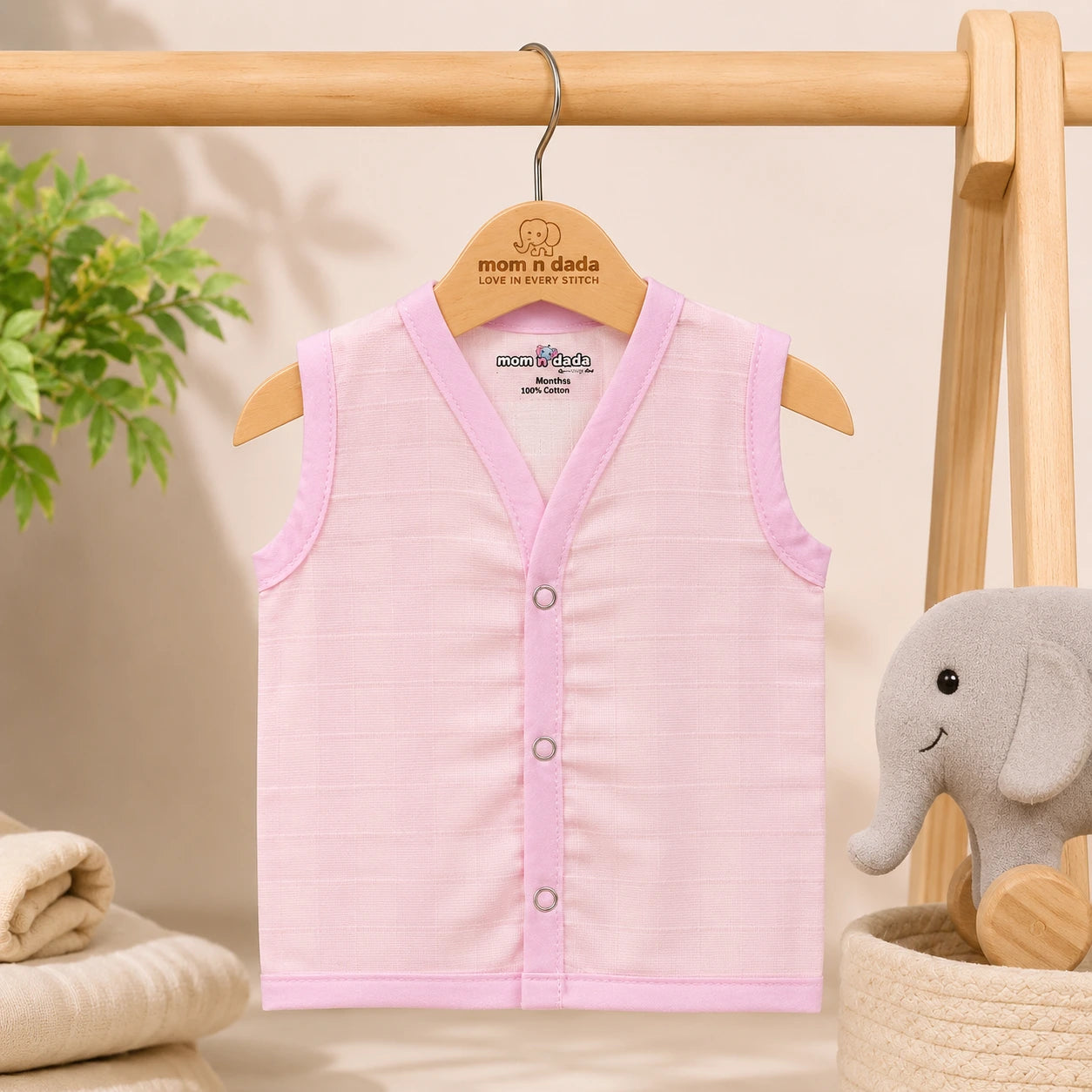 Muslin Button Jabla - Pink Solid Colour Print