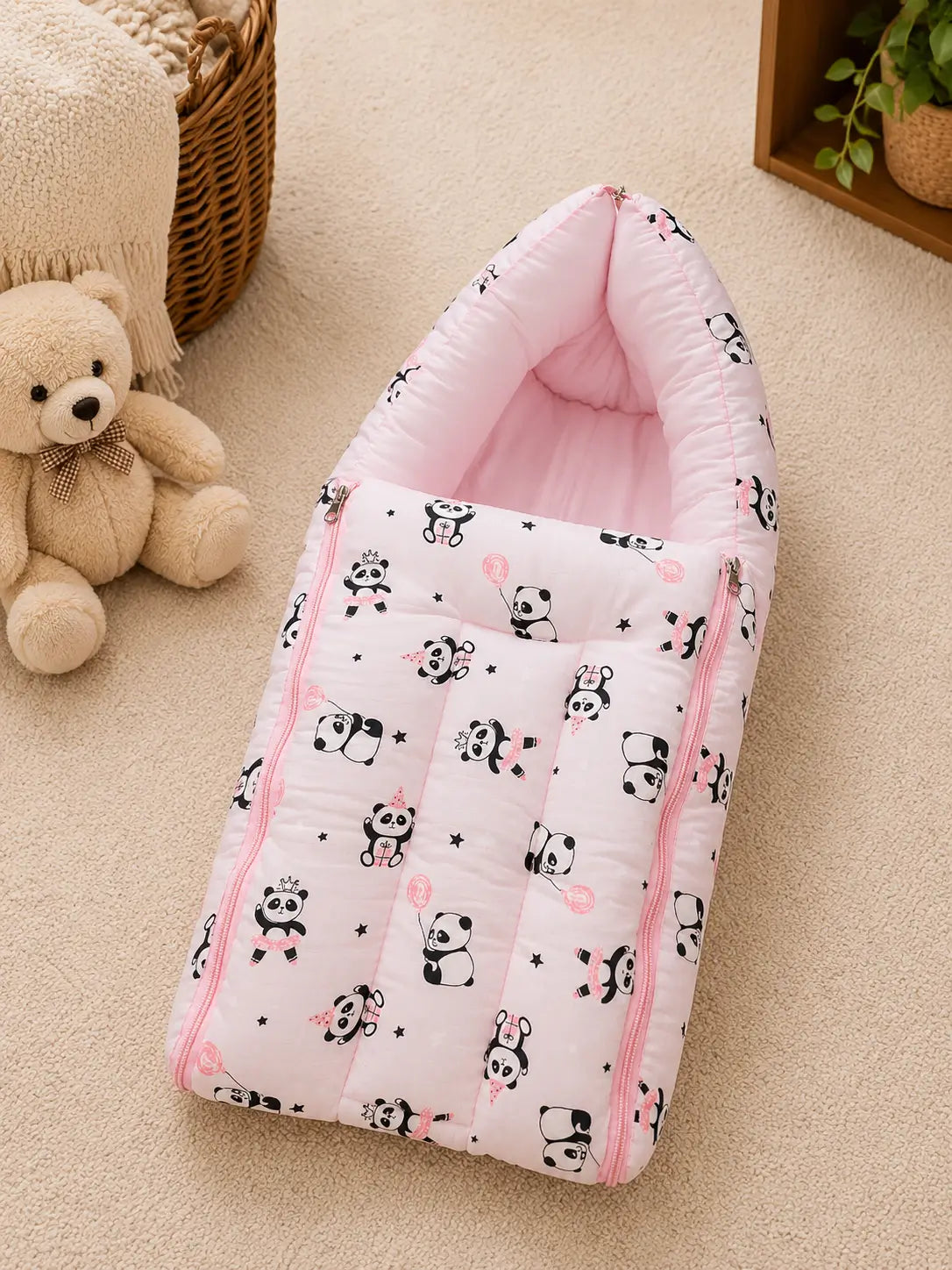 Baby Sleeping Bag & Carry Nest | Pink Panda