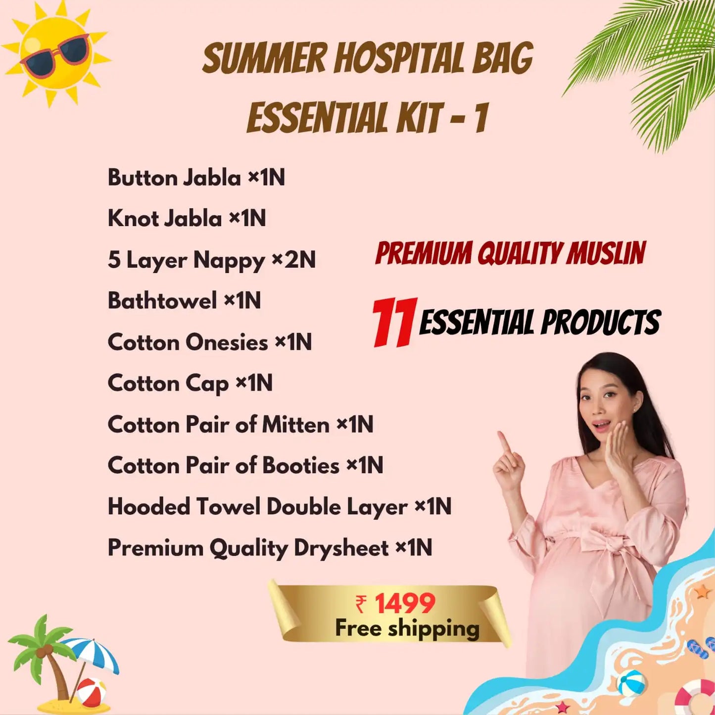 🌞 Summer Hospital Kit for Newborn Baby | 11 items| Organic Muslin