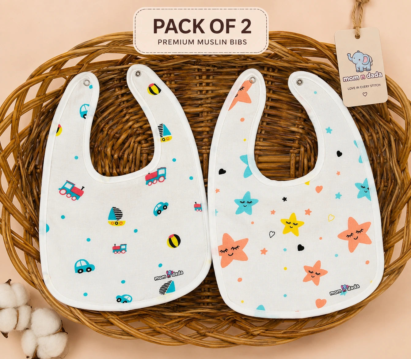 Muslin Bibs - Assorted (Pack of 2)