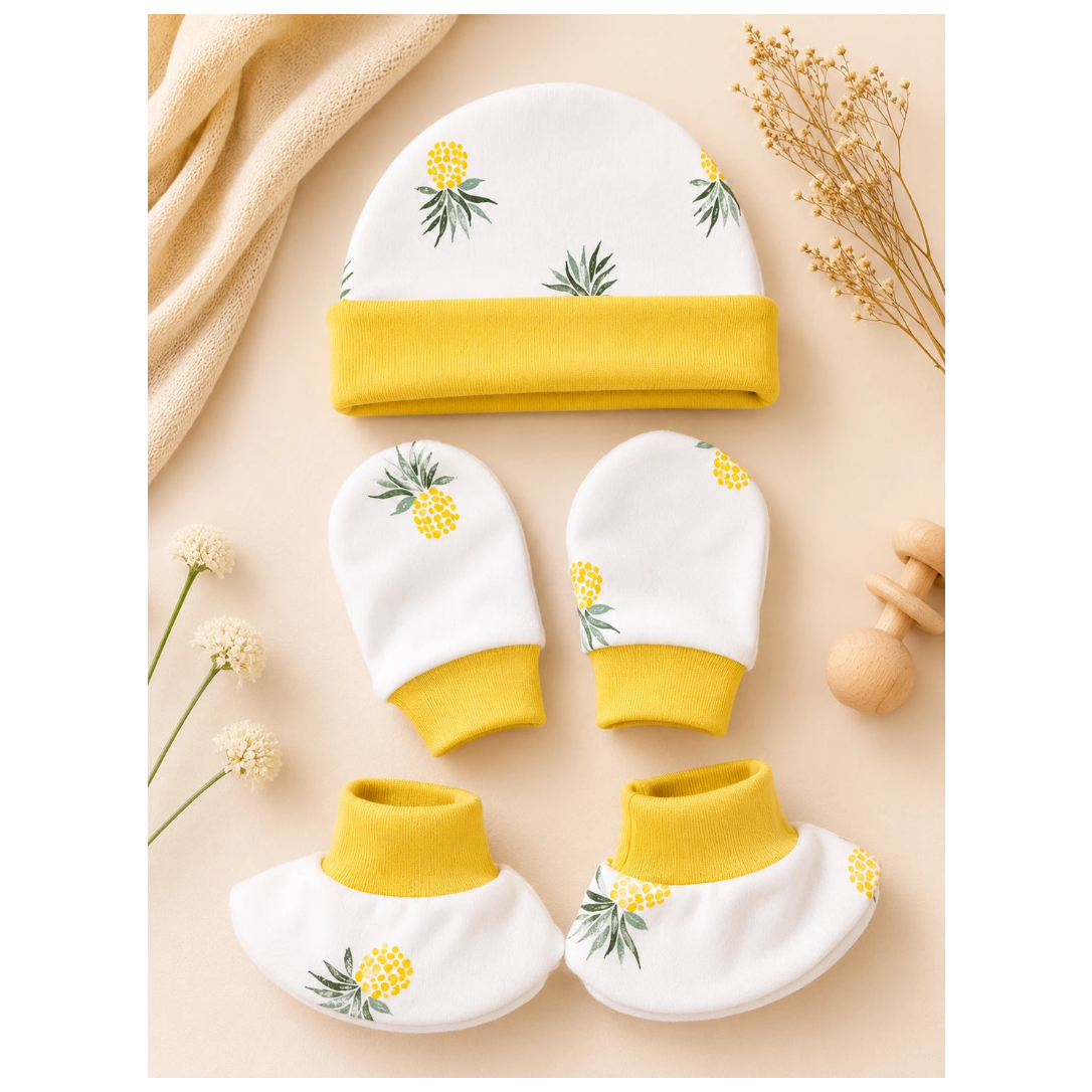 🧸 Cap, Mitten & Booties Set NB & 0-3 Month - Yellow