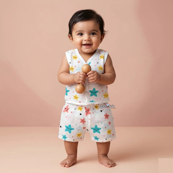 Muslin Sleeveless Co-ord Set - Star Print