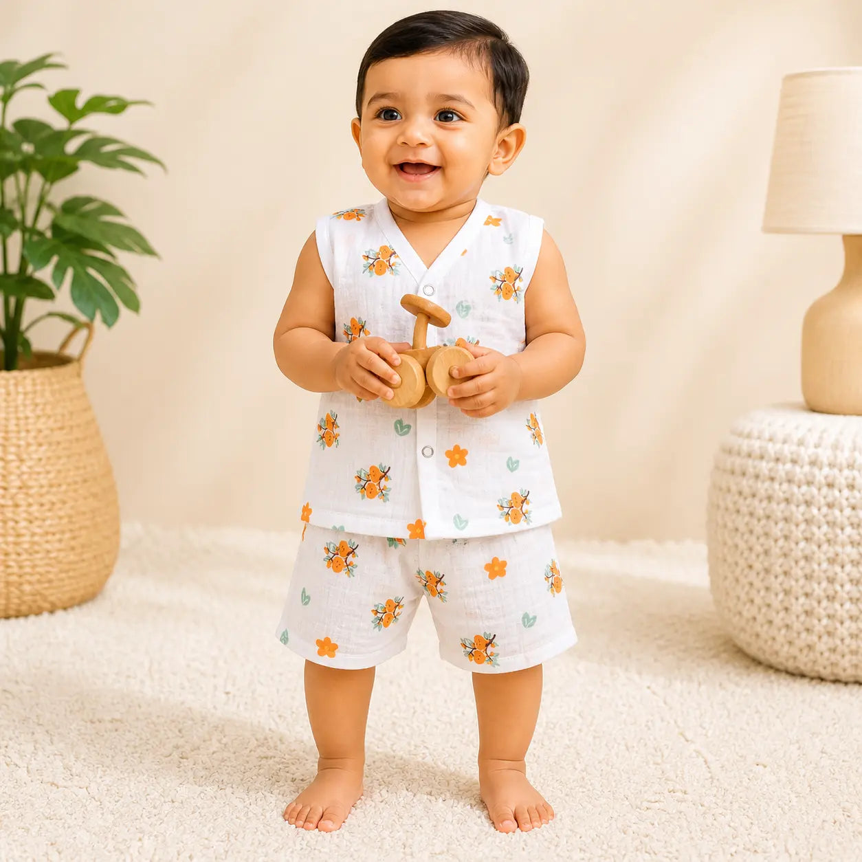 Muslin Sleeveless Co-ord Set - Flower Print
