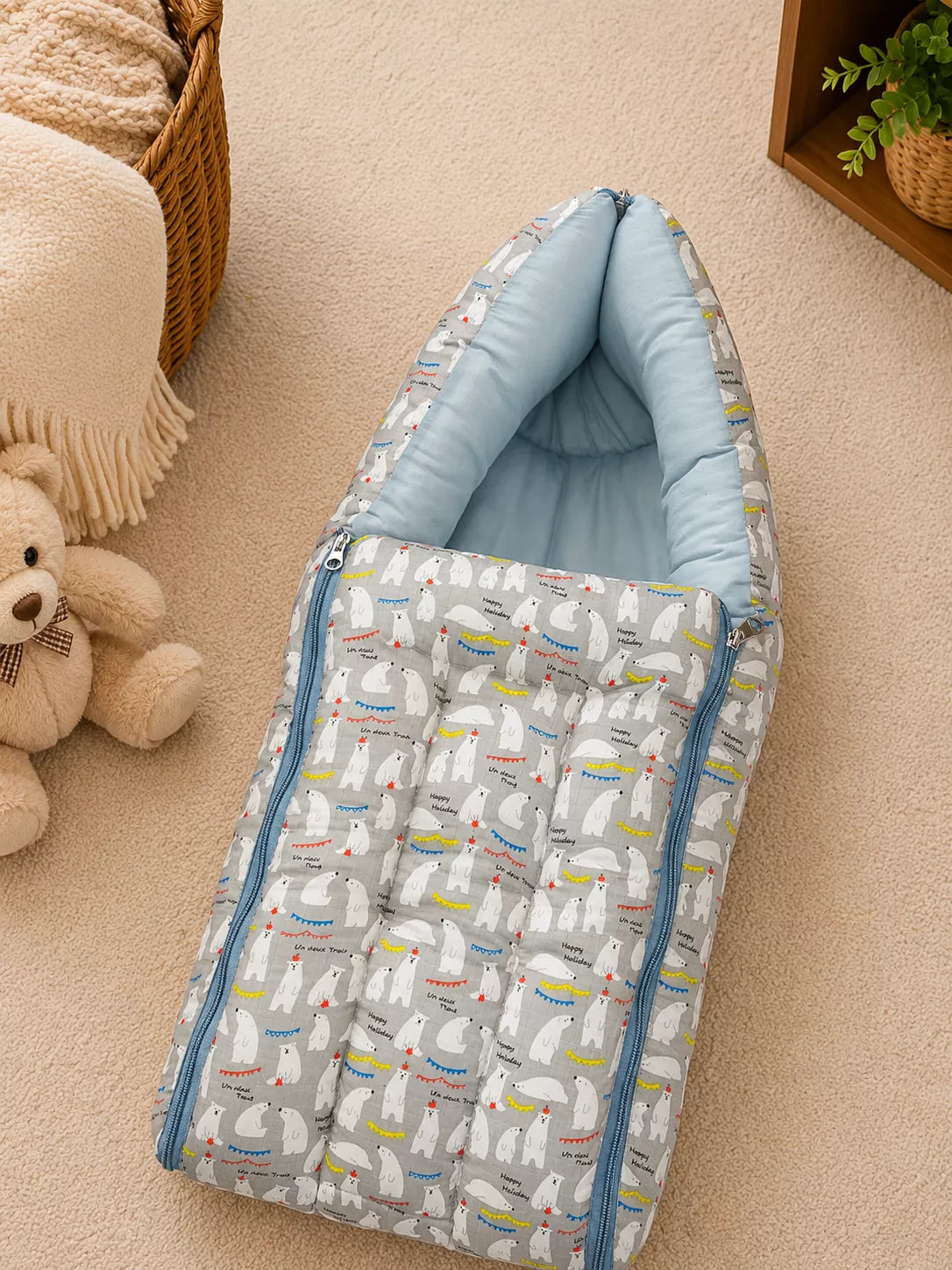 Baby Sleeping Bag & Carry Nest | Grey Polar Bear