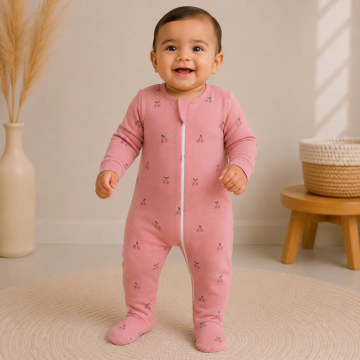 Soft Knitted organic cotton Jumpsuit - Cherry Print
