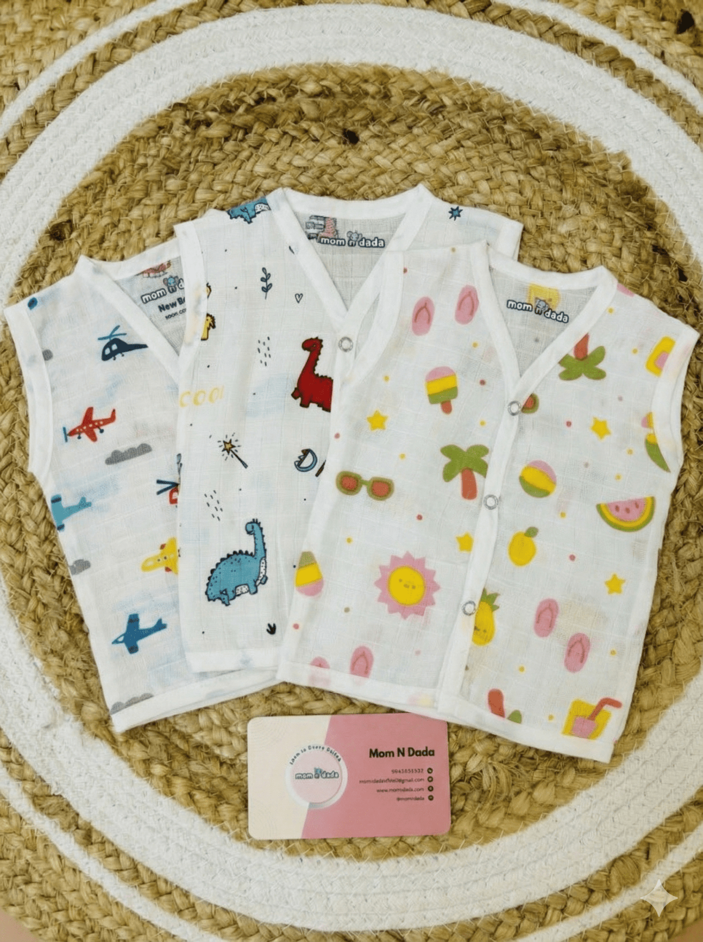 Muslin Button Jabla - Pack of 3 (Assorted) - momndada