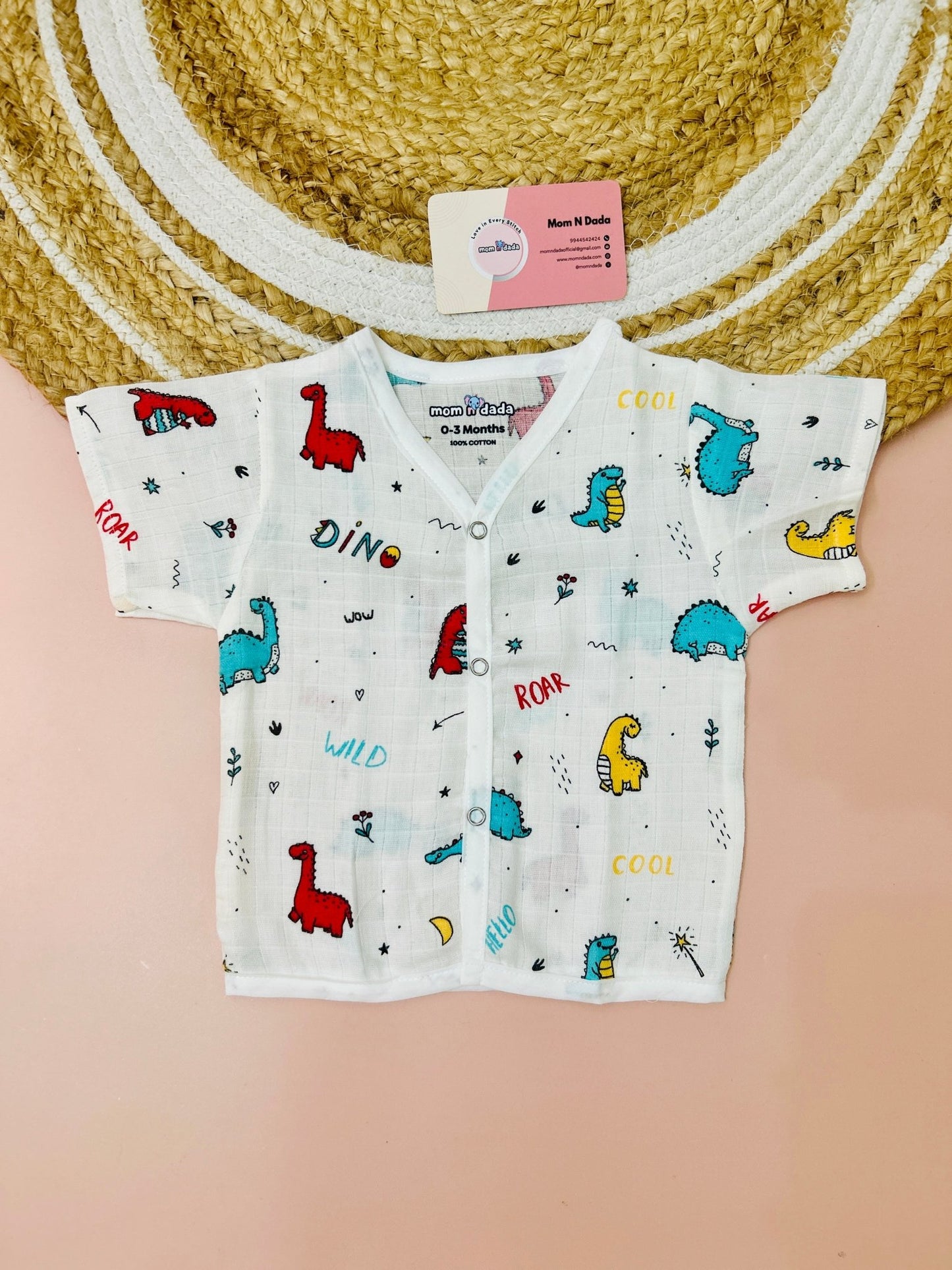 Muslin Half Hand Jabla - Dino Print - momndada