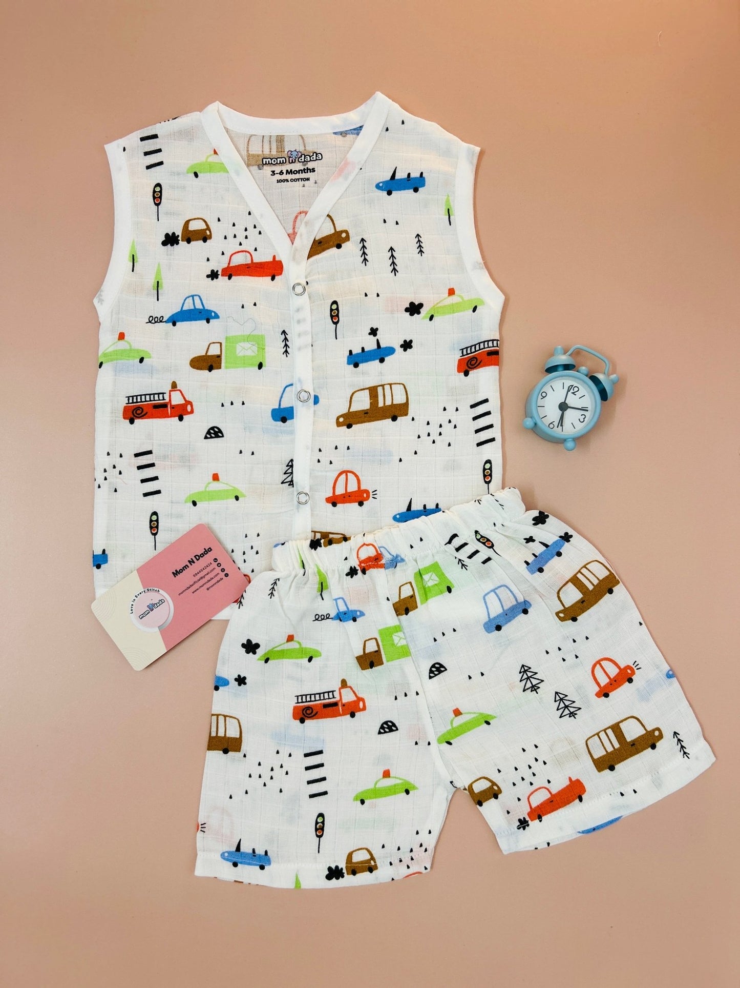 Muslin Sleeveless Co - ord Set - Truck Car Print - momndada