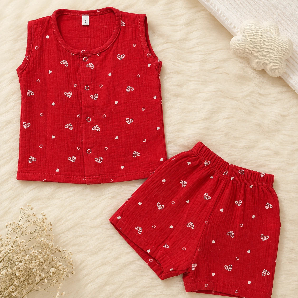 Muslin Sleeveless Colour Co-ord Set - Heart Print