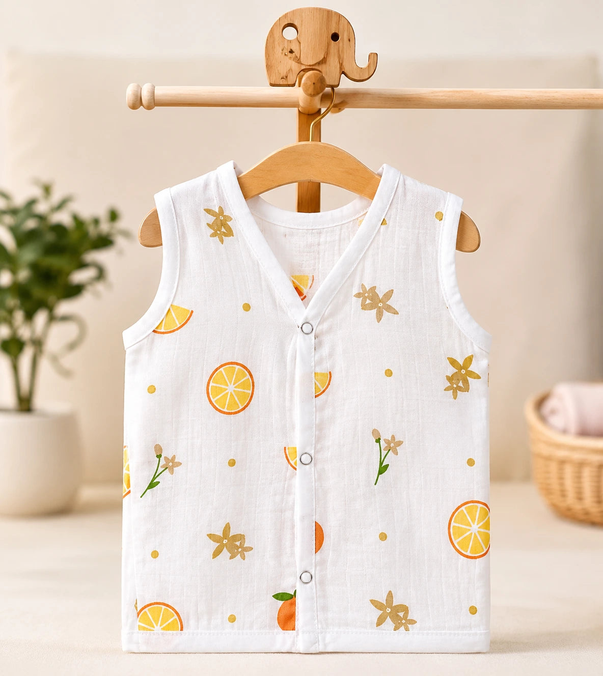 Muslin Button Jabla - Orange Print