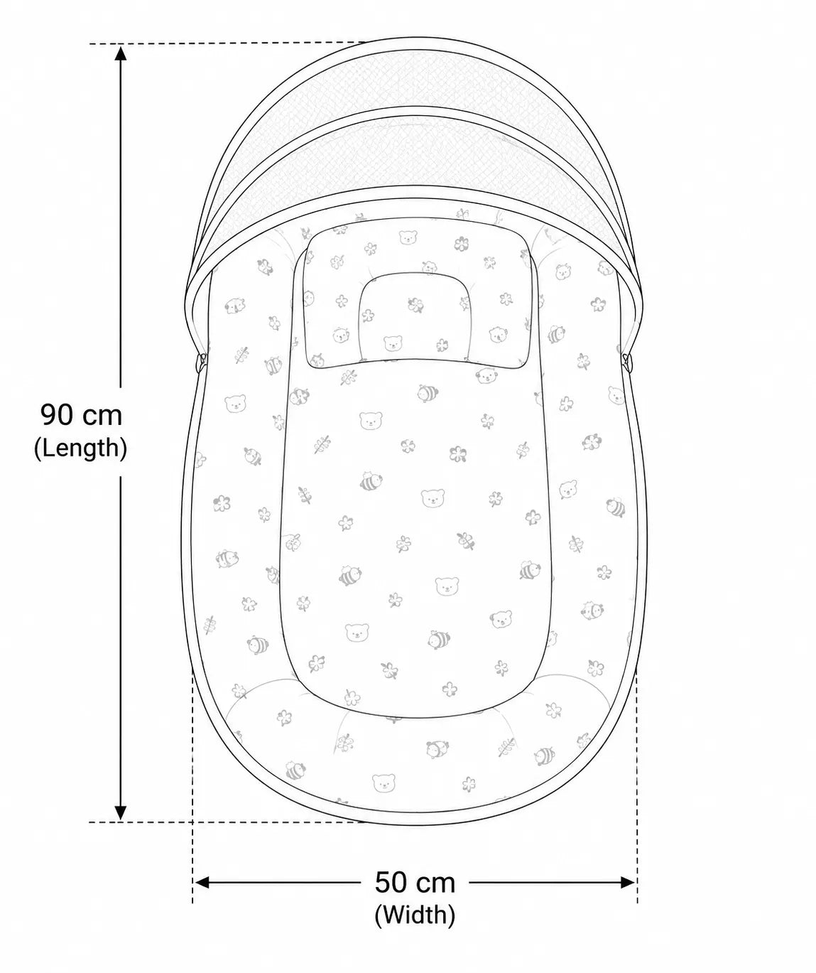Muslin Baby Net Bed with Mosquito Net | Panda print (Upto Above 1 year)