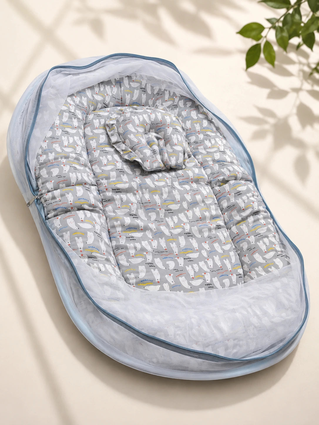Muslin Baby Net Bed with Mosquito Net | Polar Bear print (Upto Above 1 year)