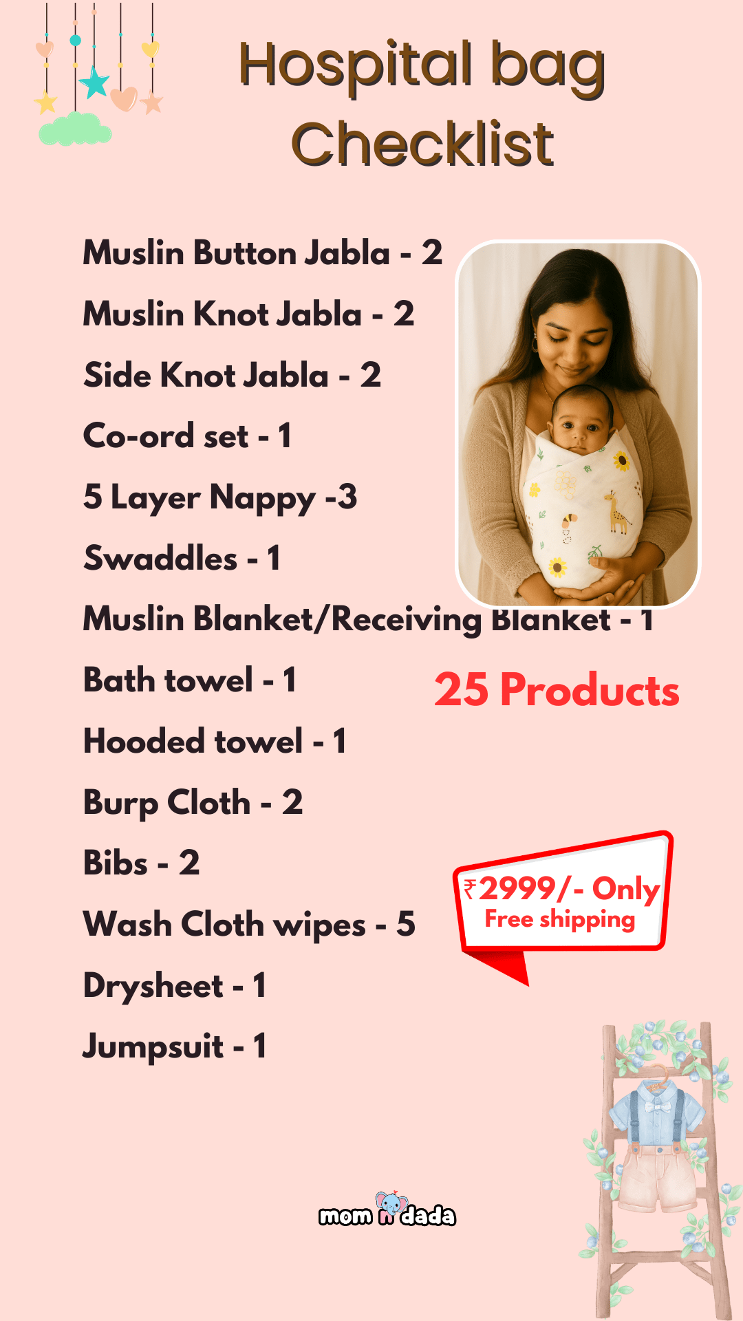 Newborn Hospital Bag Kit | 25 Essential Items | Organic Muslin - momndada