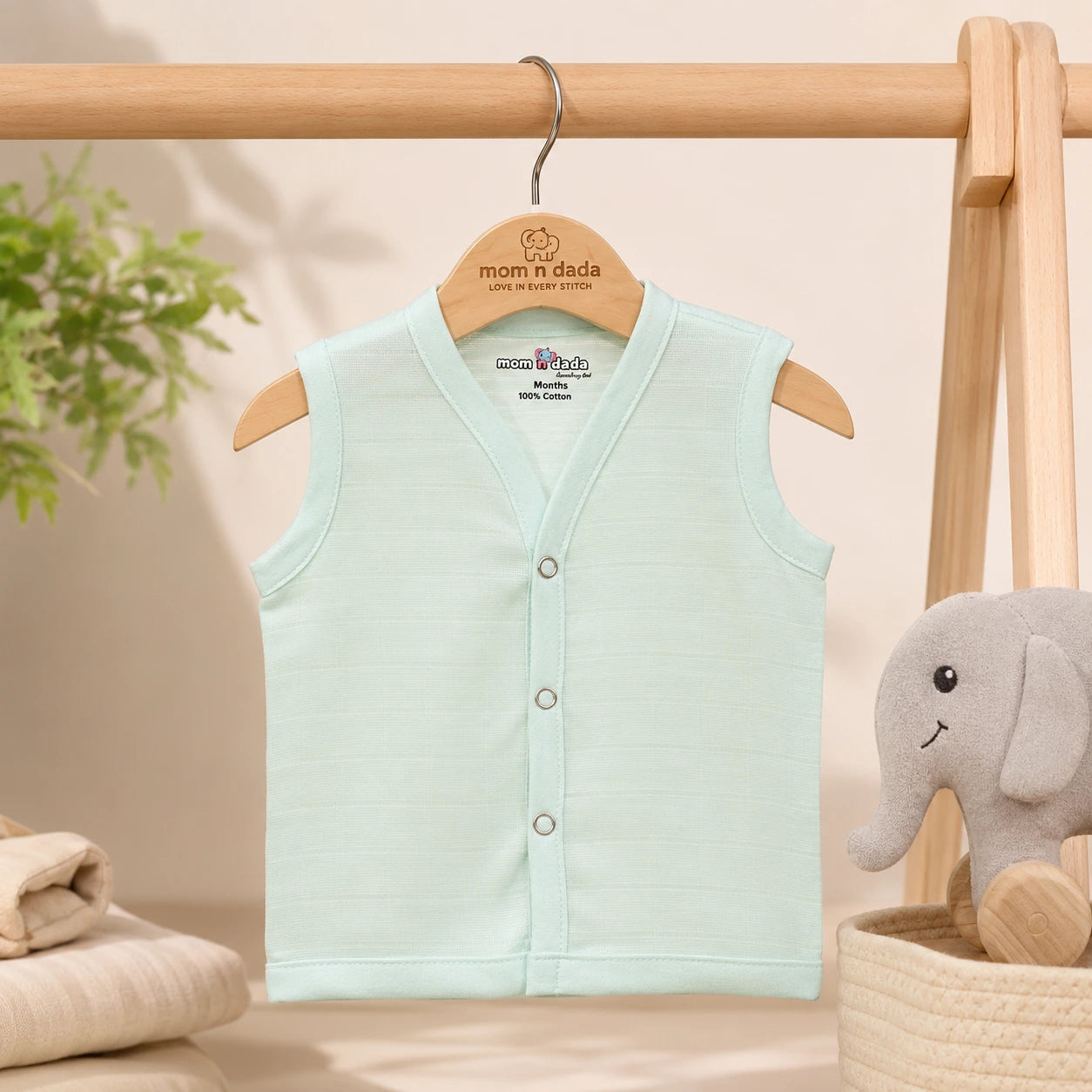 Muslin Button Jabla - Pastel Green Print