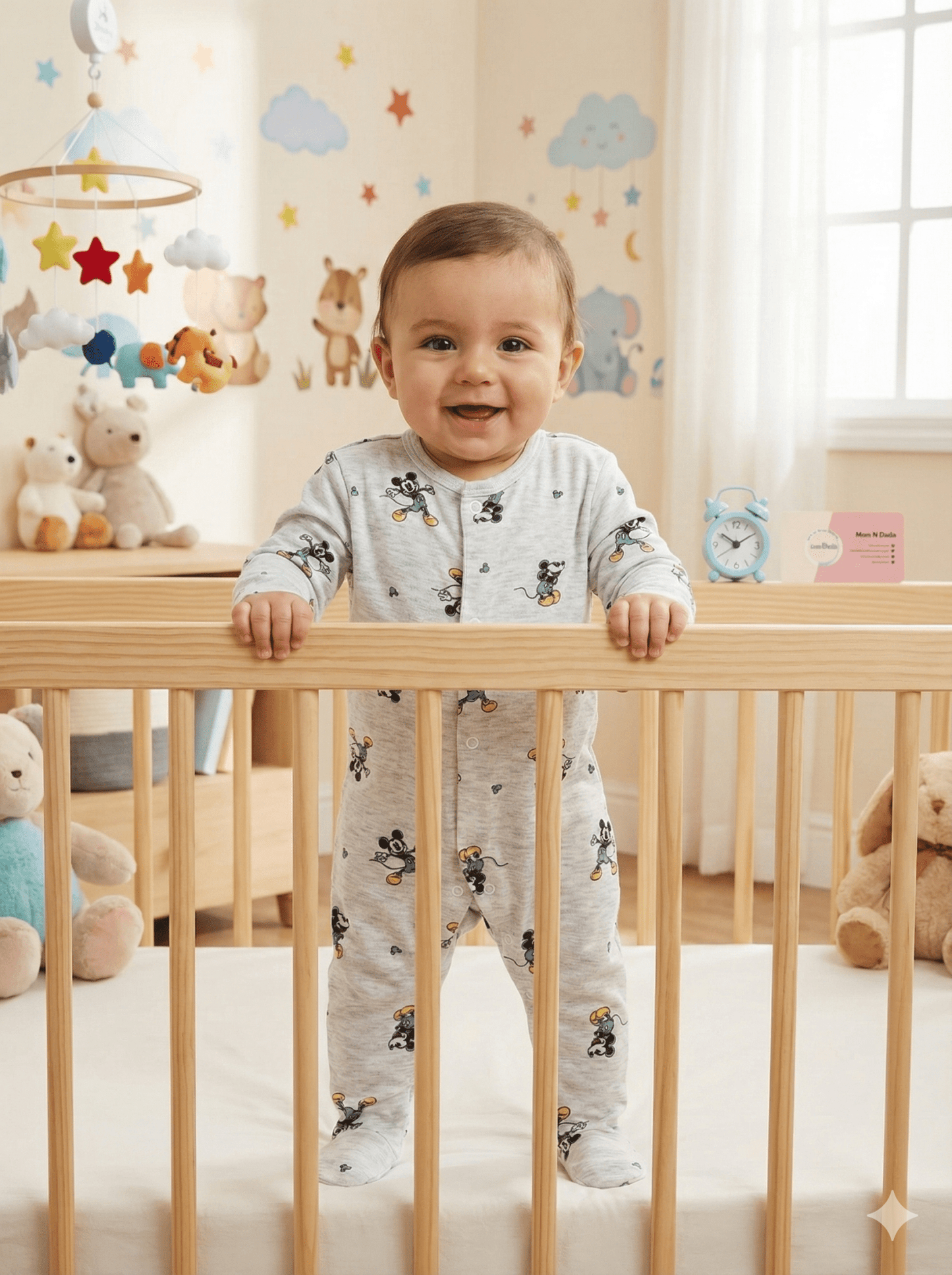 Soft Knitted organic cotton jumpsuit - Micky Mouse Ash Colour - momndada
