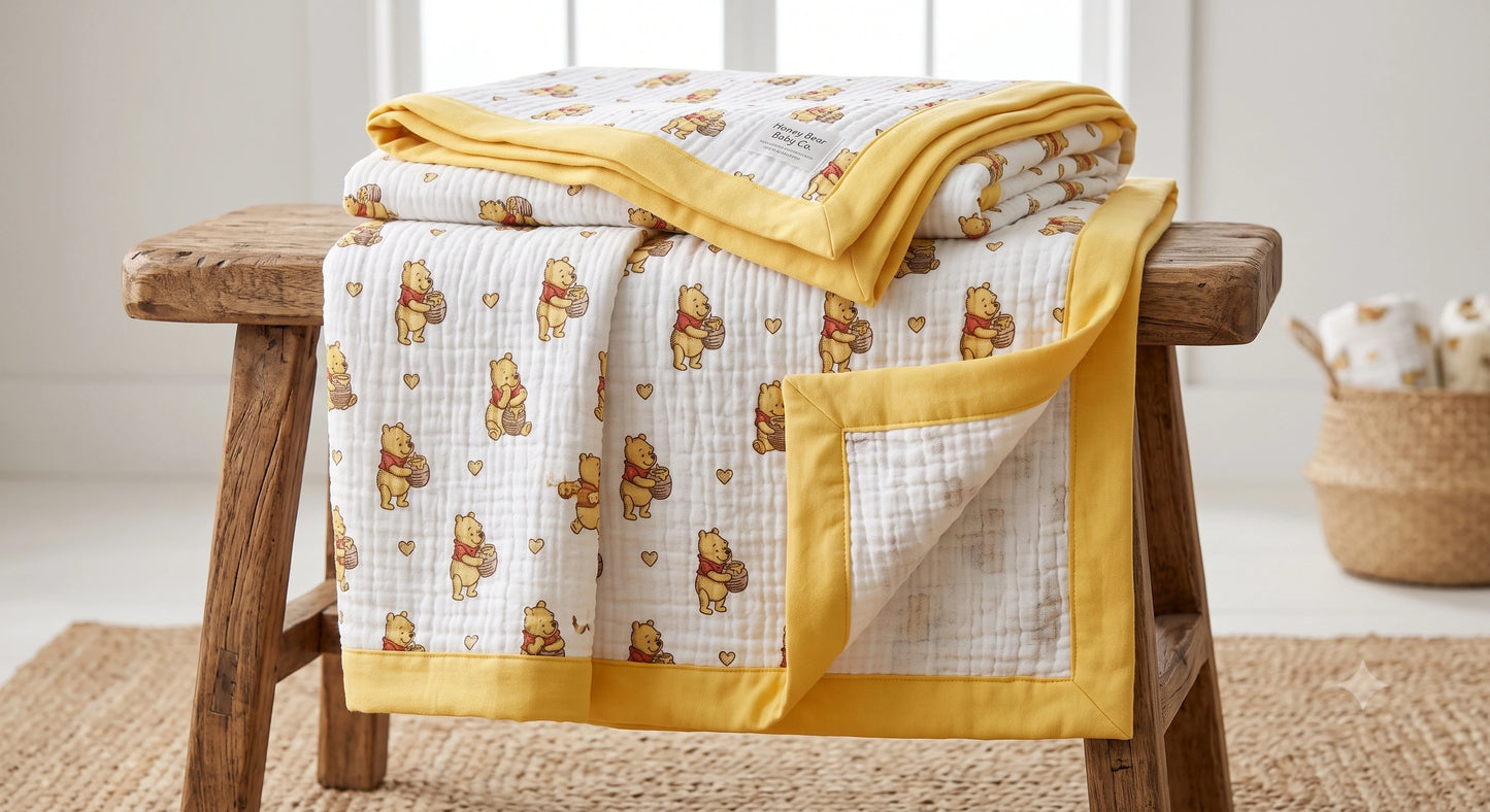 6 Layer Crinkled Muslin Blanket - yellow Teddy