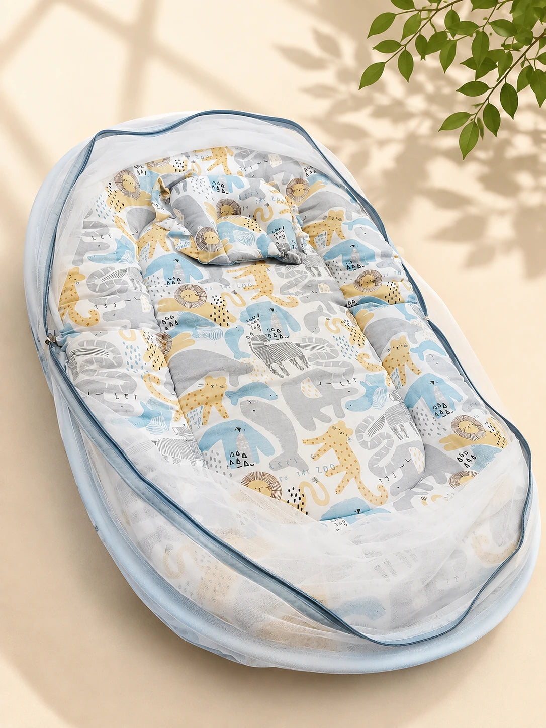 Muslin Baby Net Bed with Mosquito Net | zoo print (Upto Above 1 year)