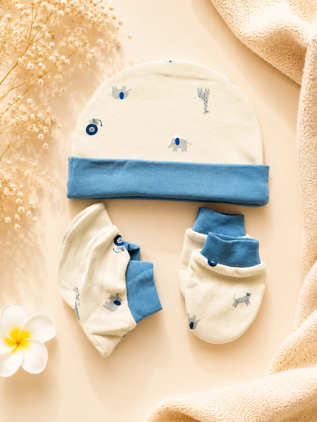 🧸 Cap, Mitten & Booties Set NB & 0-3 Month - Animal