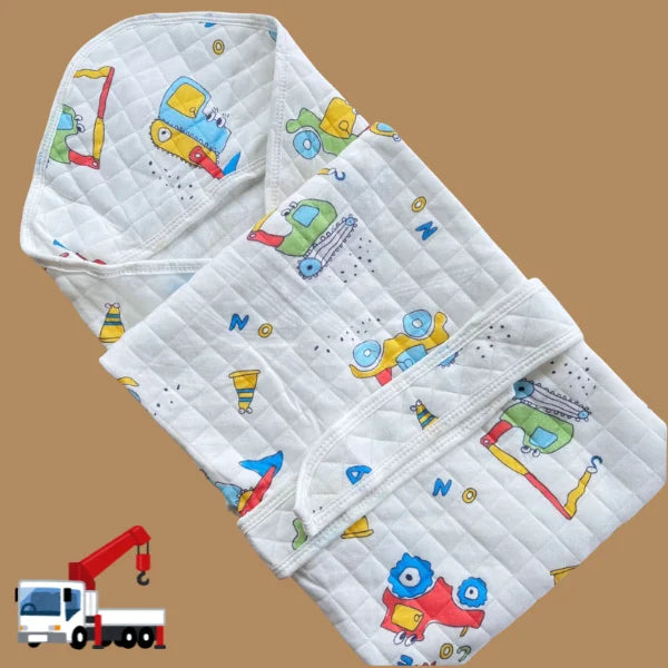 Muslin 2 Layer Crinkled Hooded Towel with Wrapper - Crane