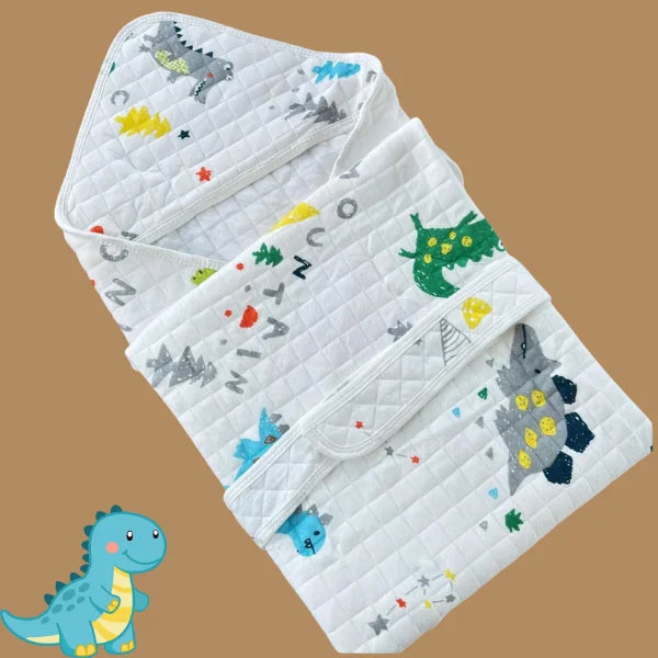 Muslin 2 Layer Crinkled Hooded Towel with Wrapper - Dinosure