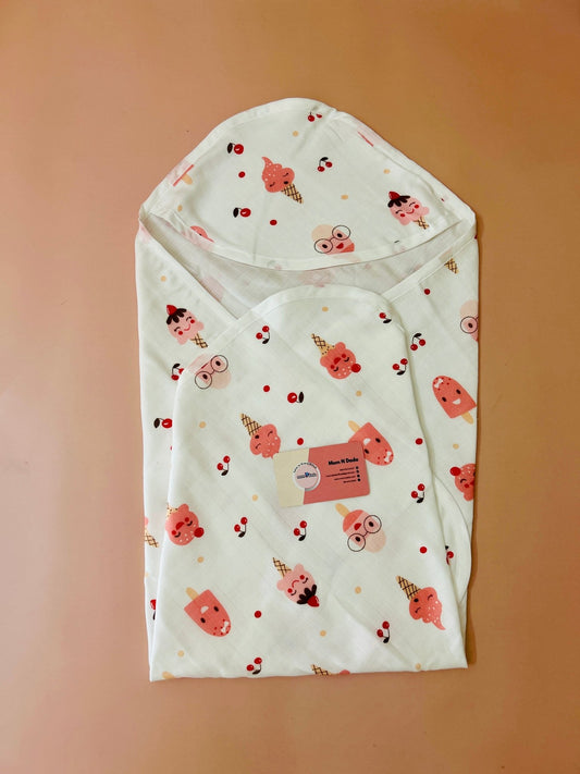 2 Layer Muslin Hooded Towel - Icecream Print - momndada