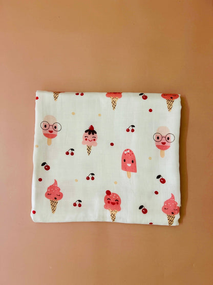 2 Layer Muslin Hooded Towel - Icecream Print - momndada