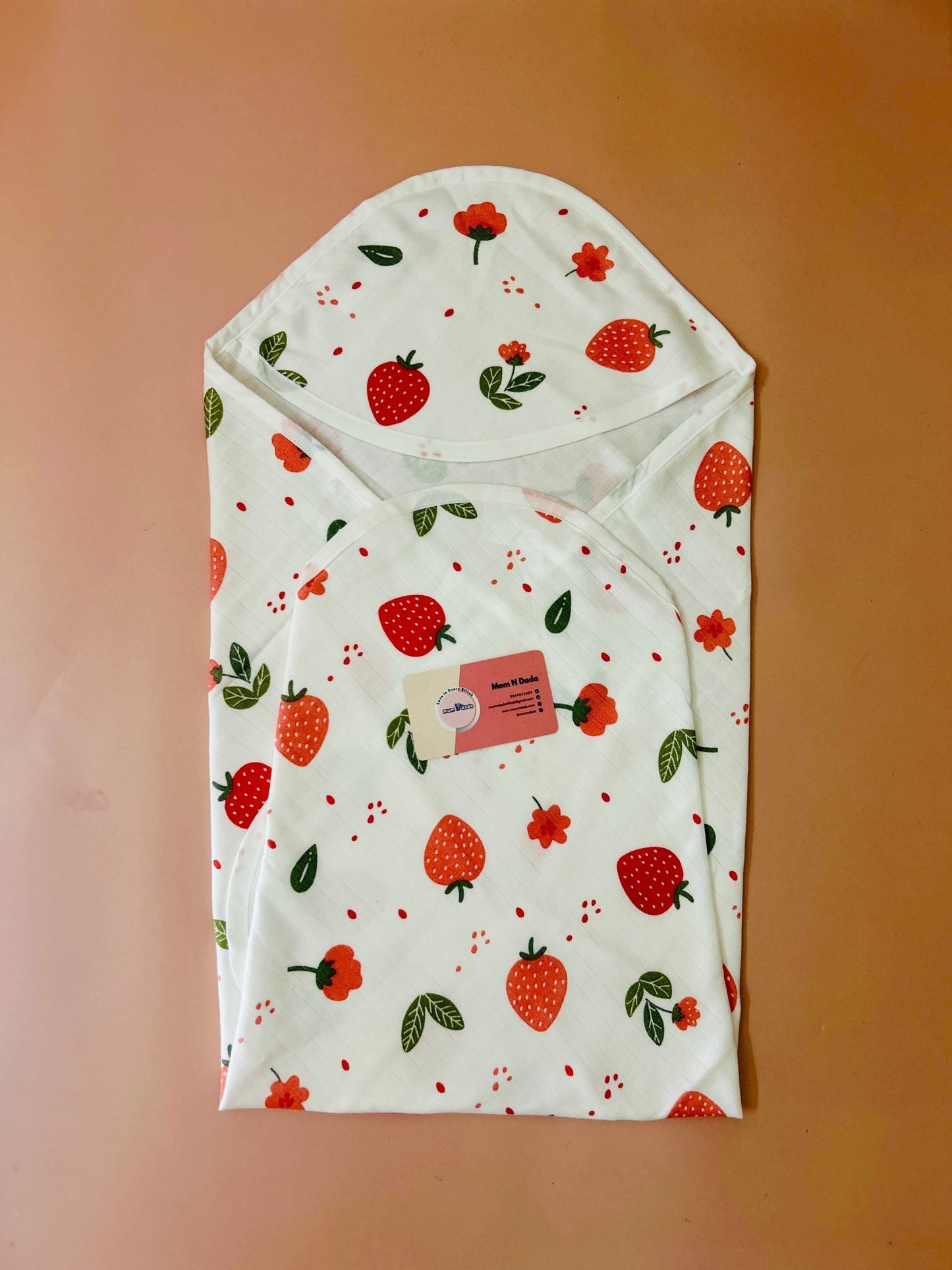 2 Layer Muslin Hooded Towel - Strawberry Print - momndada