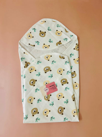 2 Layer Muslin Hooded Towel - Teddy Print - momndada
