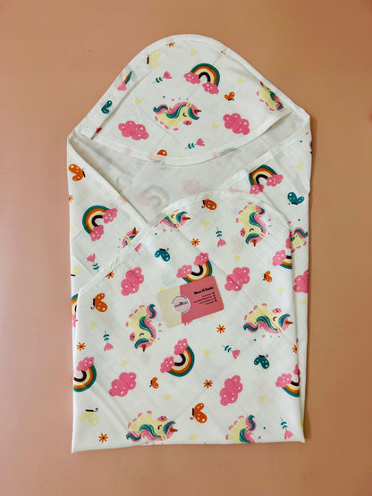 2 Layer Muslin Hooded Towel - Unicorn Print - momndada