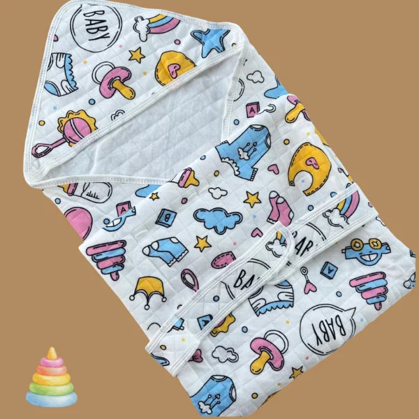 Muslin 2 Layer Crinkled Hooded Towel with Wrapper - Toys