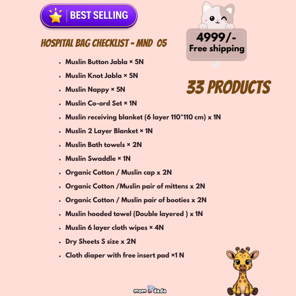 Newborn Hospital Bag Kit | 33 Premium Essential Items | Organic Muslin