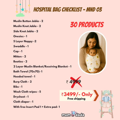 Newborn Hospital Bag Kit | 30 Essential Items | Organic Muslin